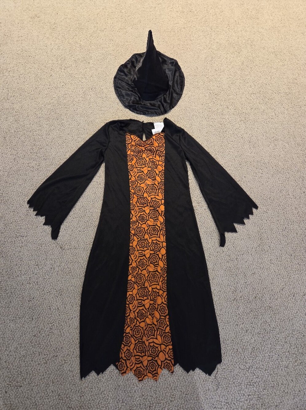 Kids Black & Orange Witch Costume with Pointed Hat Size Medium